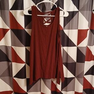 🧡Faded Glory Red Asymmetrical Cut Out Tank Top